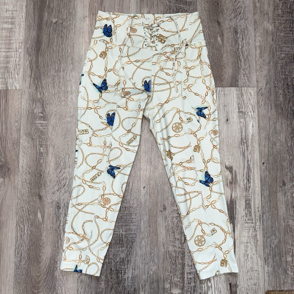 Guess Pants Women Size M Mint Seafoam Lace Up Cropped Leggings